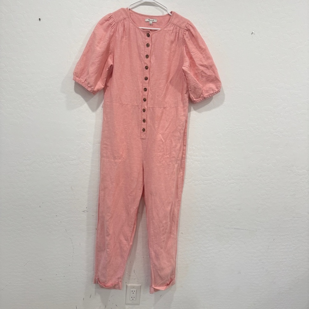 Madewell Pink Button-Front Linen Jumpsuit